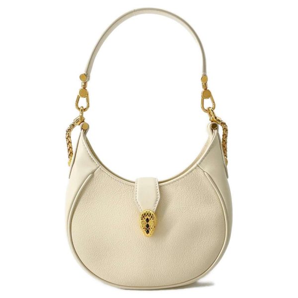 9462830 01 BVLGARI 2way Serpenti Leather Shoulder Bag Ivory