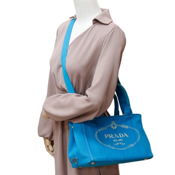 brb01000000002493 2 Prada Canapa Tote PM Canvas Handbags Blue