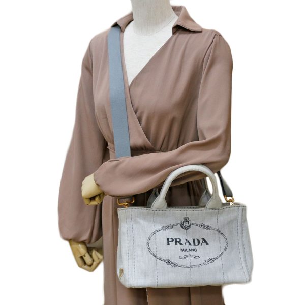 brb01000000003521 2 Prada Canapa Tote Canvas shoulder bag Gray