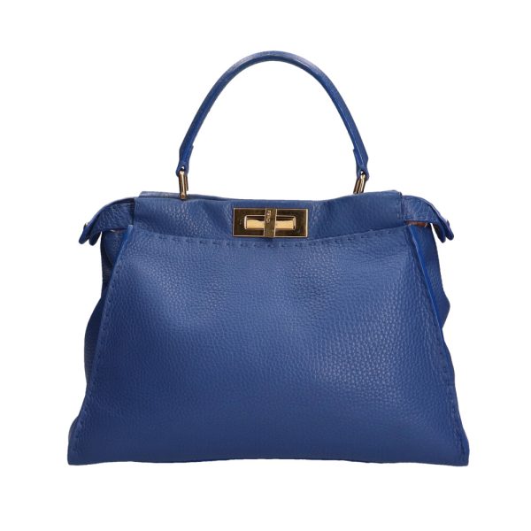 brb01100000000514 3 FENDI Stylish Peekaboo Selleria Handbag Leather Blue