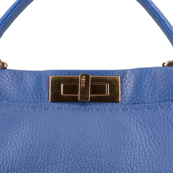 brb01100000000514 9 FENDI Stylish Peekaboo Selleria Handbag Leather Blue