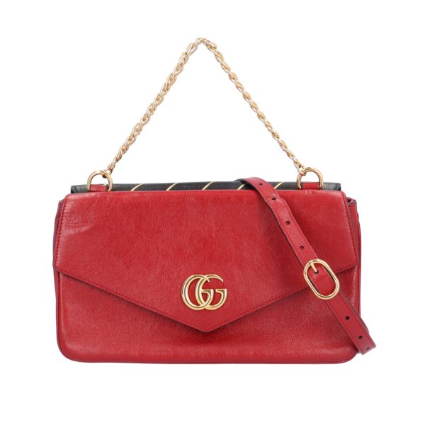 brb10000000119009 1 Gucci GG Cat Double Face Leather Shoulder Bag Red