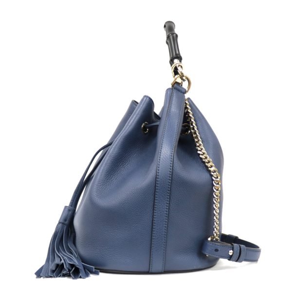 brb25400540 4 GUCCI Bamboo Leather Handbag Blue