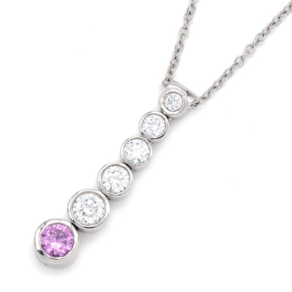 c240400042932 Tiffany Jazz Drop Necklace Pt950 New Polished Diamond Pink Sapphire Pendant Necklace Platinum 40cm