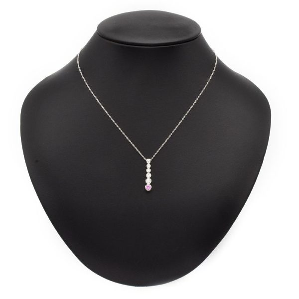 c240400042932 1 Tiffany Jazz Drop Necklace Pt950 New Polished Diamond Pink Sapphire Pendant Necklace Platinum 40cm