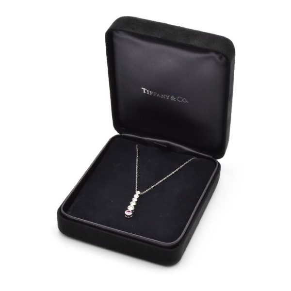 c240400042932 3 Tiffany Jazz Drop Necklace Pt950 New Polished Diamond Pink Sapphire Pendant Necklace Platinum 40cm