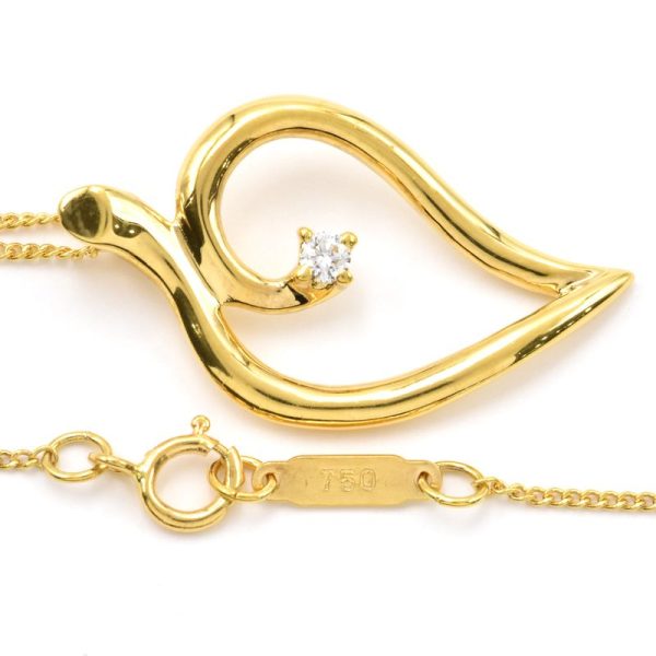 c240400045783 3 Tiffany Co Leaf Heart Necklace K18YG Diamond Necklace Yellow Gold