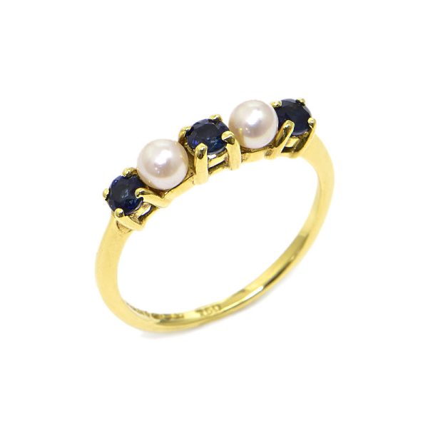 c240400046117 Tiffany Co 3mm Baby Pearl Ring Size 9 K18YG Blue Sapphire Yellow Gold