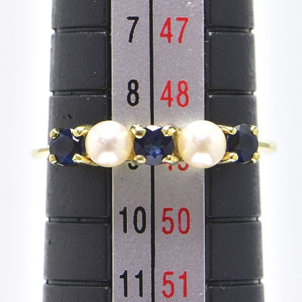 c240400046117 2 Tiffany Co 3mm Baby Pearl Ring Size 9 K18YG Blue Sapphire Yellow Gold