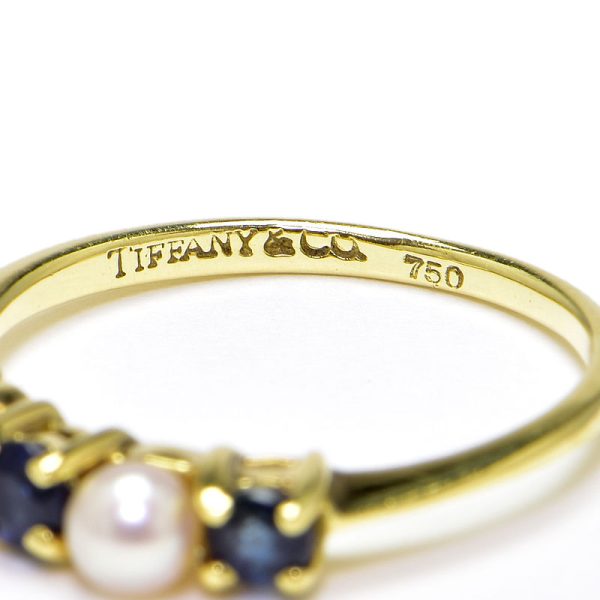 c240400046117 4 Tiffany Co 3mm Baby Pearl Ring Size 9 K18YG Blue Sapphire Yellow Gold