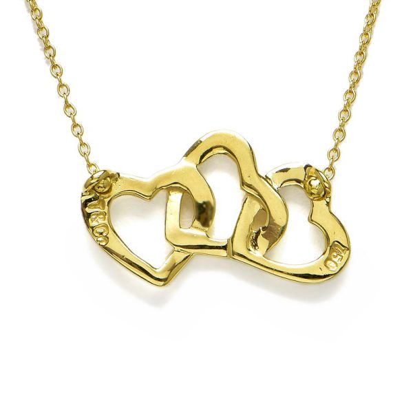 c240400046485 2 Tiffany Co Triple Heart Necklace K18YG Open Heart Pendant Yellow Gold