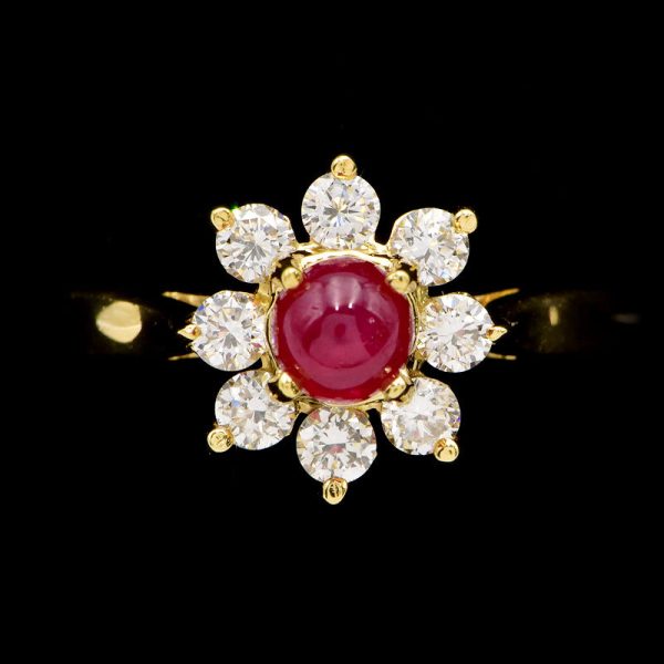 c240400046560 5 Tiffany Co Buttercup Ruby Diamond Size 85 K18YG Flower Motif Cabochon Cut Yellow Gold Red