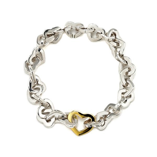 c240600020851 Tiffany Co Heart Link Bracelet SV925 K18YG Combination Motif Silver Yellow Gold