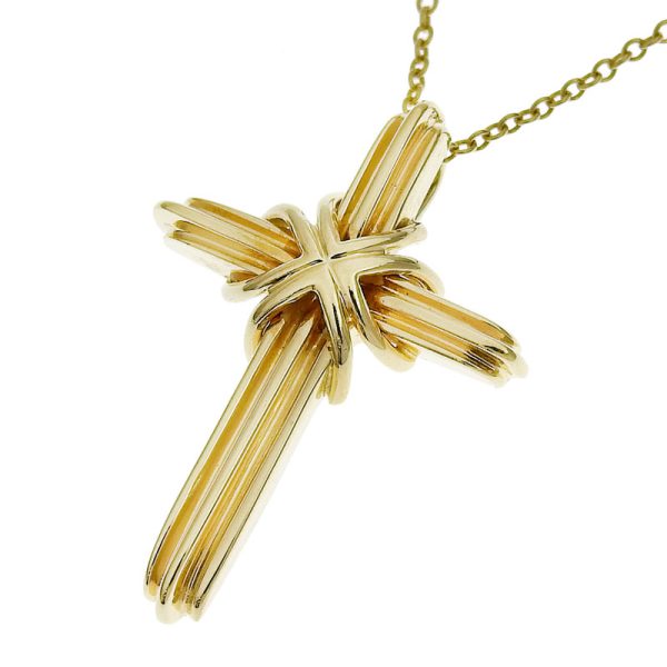 c240600021275 Tiffany Co Signature Cross Necklace K18YG Yellow Gold Pendant Jewelry