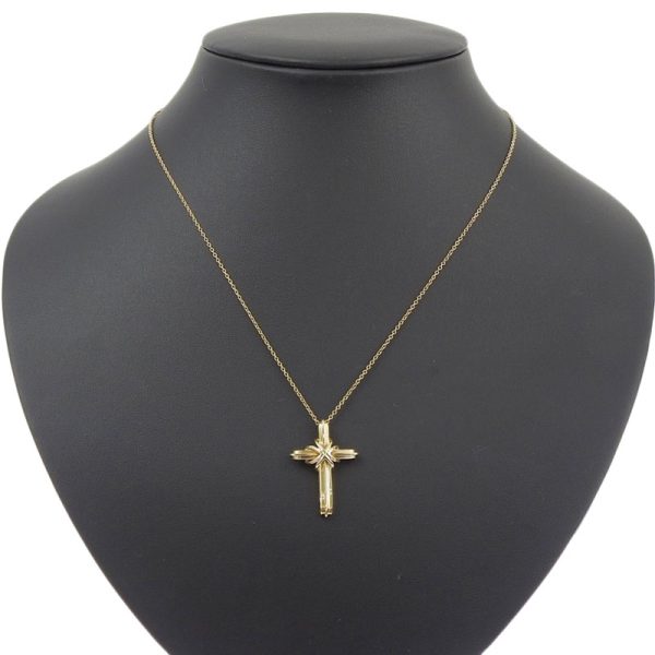 c240600021275 4 Tiffany Co Signature Cross Necklace K18YG Yellow Gold Pendant Jewelry