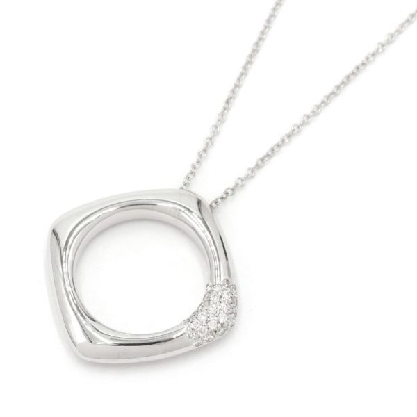 c240601084909 Tiffany Co Diamond Necklace K18WG White Gold Square Circle Jewelry