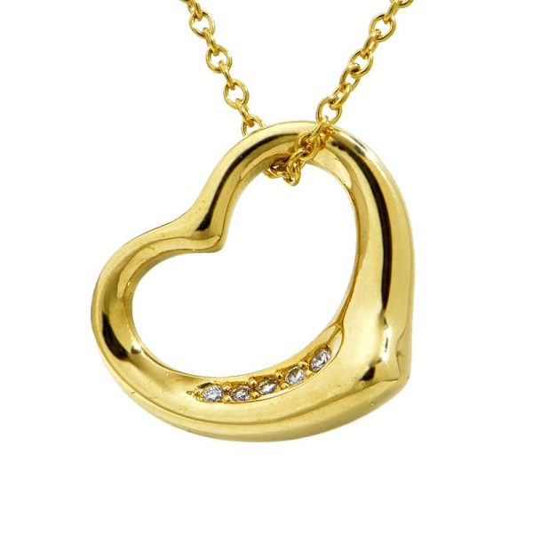 c240601085157 Tiffany Co Open Heart Pendant K18YG Elsa Peretti 5P Diamond Yellow Gold