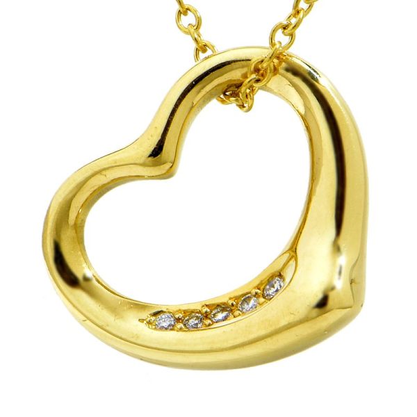 c240601085157 2 Tiffany Co Open Heart Pendant K18YG Elsa Peretti 5P Diamond Yellow Gold