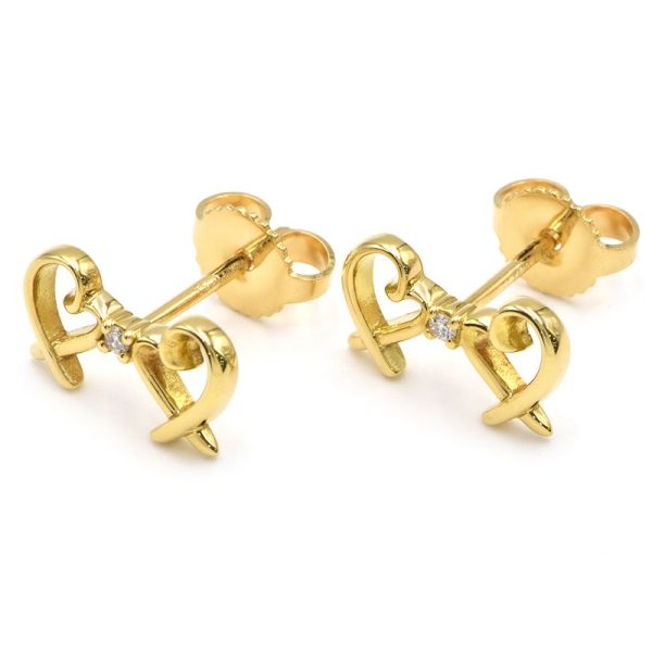 c240601088090 Tiffany Co Double Loving Heart Earrings K18YG Paloma Picasso Diamond Yellow Gold