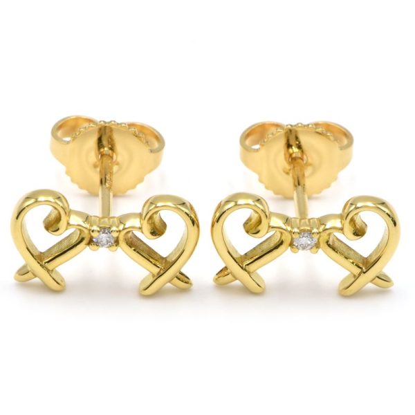 c240601088090 1 Tiffany Co Double Loving Heart Earrings K18YG Paloma Picasso Diamond Yellow Gold