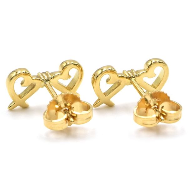 c240601088090 2 Tiffany Co Double Loving Heart Earrings K18YG Paloma Picasso Diamond Yellow Gold