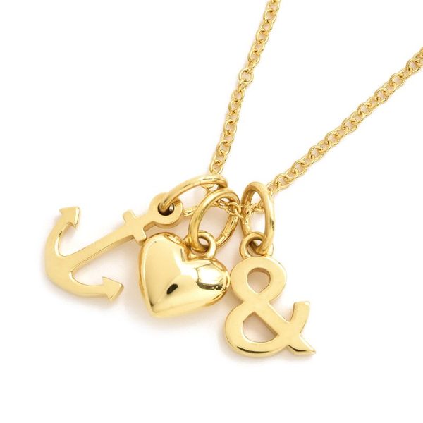 c240601089642 Tiffany Co Love Necklace K18YG Finished Heart Anchor Yellow Gold