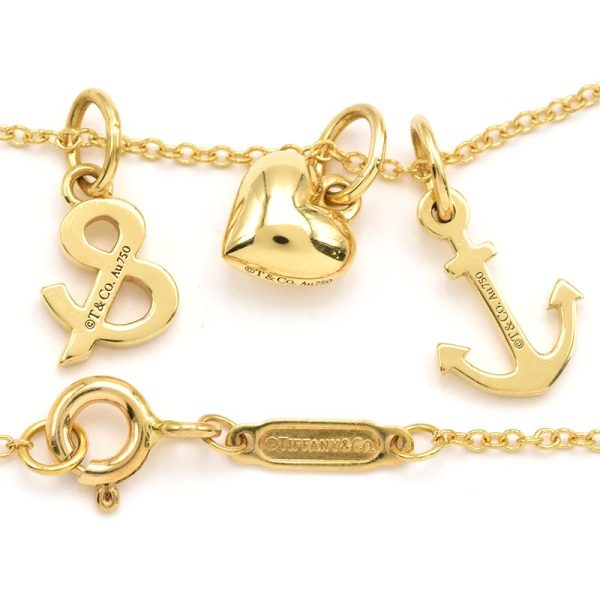 c240601089642 2 Tiffany Co Love Necklace K18YG Finished Heart Anchor Yellow Gold