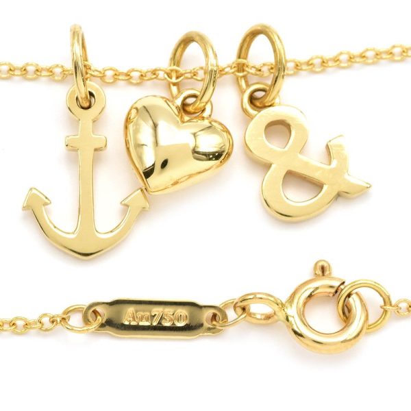 c240601089642 3 Tiffany Co Love Necklace K18YG Finished Heart Anchor Yellow Gold