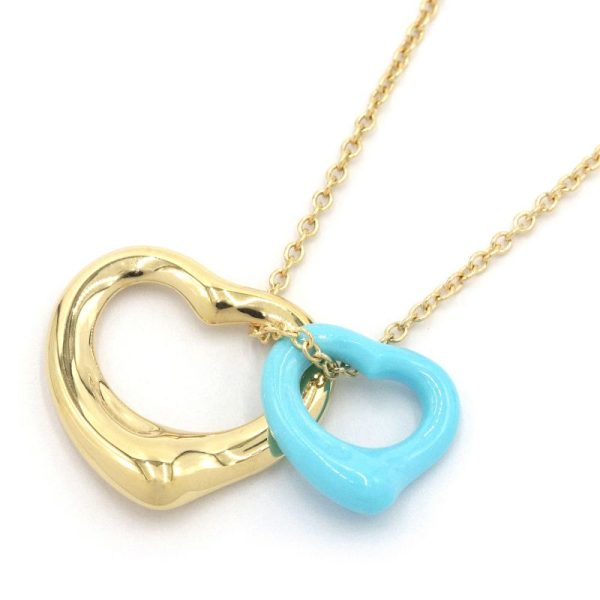 c240601090153 Tiffany Double Open Heart Pendant New Finished K18YG Yellow Gold Turquoise Necklace