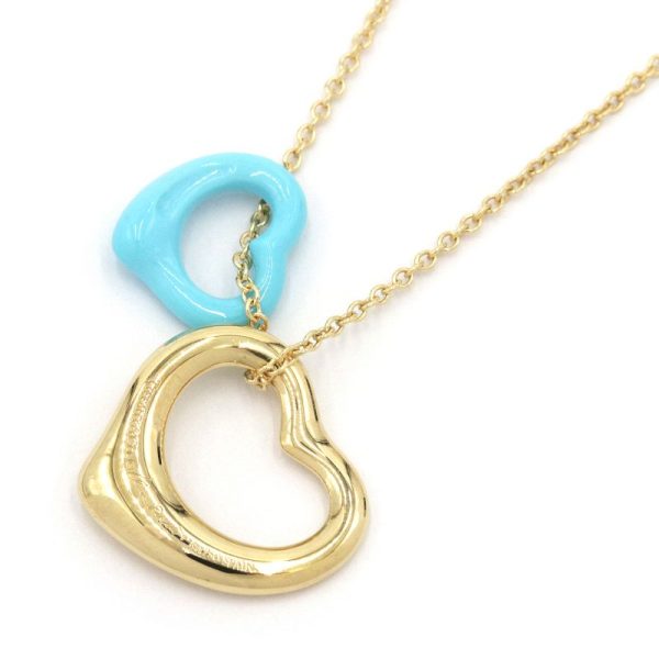 c240601090153 1 Tiffany Double Open Heart Pendant New Finished K18YG Yellow Gold Turquoise Necklace