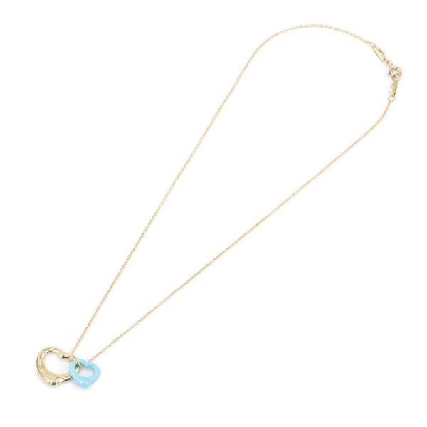 c240601090153 2 Tiffany Double Open Heart Pendant New Finished K18YG Yellow Gold Turquoise Necklace