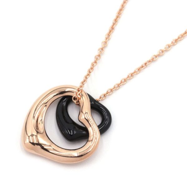 c240601091371 Tiffany Co Open Heart Necklace K18PG Black Jade Pink Gold Pendant Jewelry