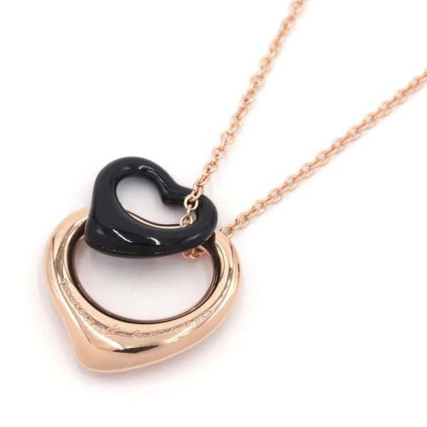 c240601091371 1 Tiffany Co Open Heart Necklace K18PG Black Jade Pink Gold Pendant Jewelry