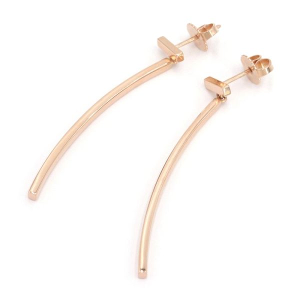 c240601091599 Tiffany T Wire Bar Earrings K18PG Newly Polished Long Earrings Stud Earrings Pink Gold Jewelry