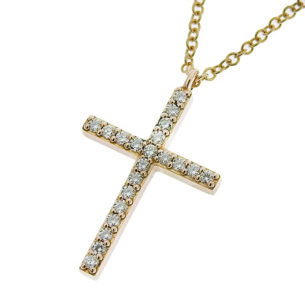 c240601096454 Tiffany Co Metro Cross Necklace Medium K18YG Diamond Yellow Gold Pendant Jewelry