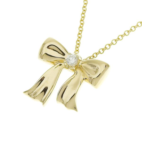 c240601096460 Tiffany Co Ribbon Motif Necklace Diamond K18YG Yellow Gold Pendant