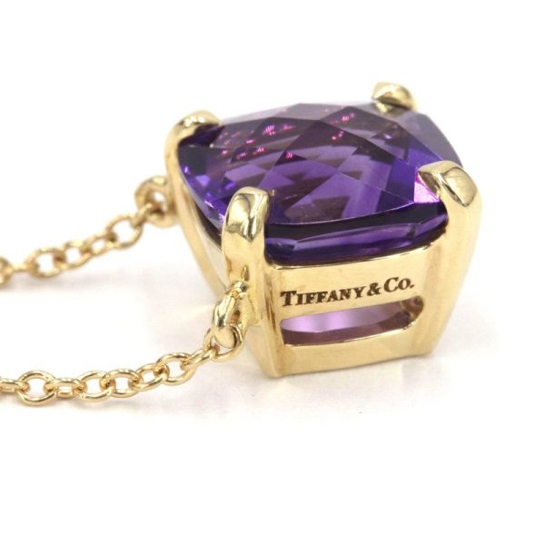 c240601097874 5 Tiffany Co Sparkler Necklace K18YG Amethyst Newly Finished Yellow Gold Pendant Jewelry