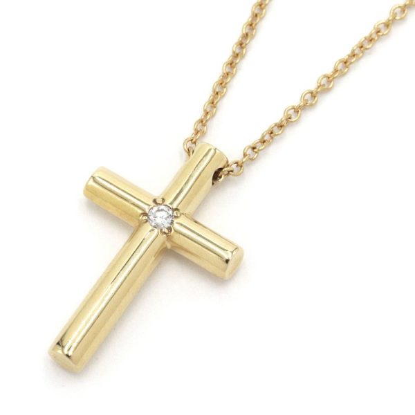 c240601098272 Tiffany Co Cross Necklace K18YG Diamond Yellow Gold Pendant