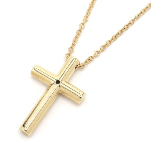 c240601098272 1 Tiffany Co Cross Necklace K18YG Diamond Yellow Gold Pendant