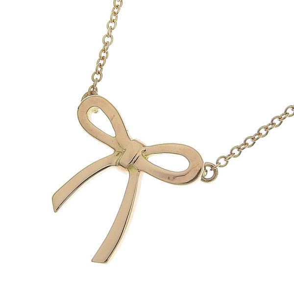 c240601099855 Tiffany Co Bow Necklace K18PG Motif Pink Gold Pendant Ribbon Jewelry