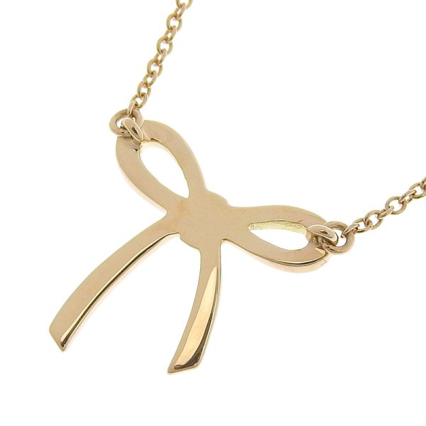 c240601099855 2 Tiffany Co Bow Necklace K18PG Motif Pink Gold Pendant Ribbon Jewelry