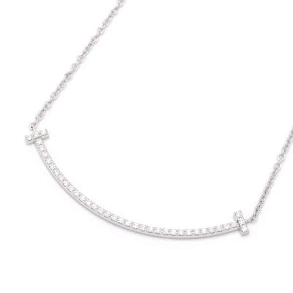 c240601100169 Tiffany T Smile Necklace Small K18WG Diamond White Gold Diamond Necklace Pendant Jewelry