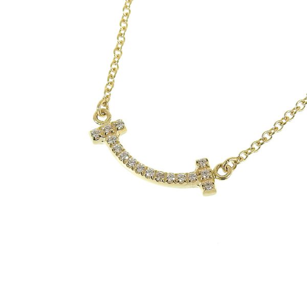 c240601100176 Tiffany T Smile Micro Necklace Diamond K18YG New Polished Yellow Gold Pendant Jewelry