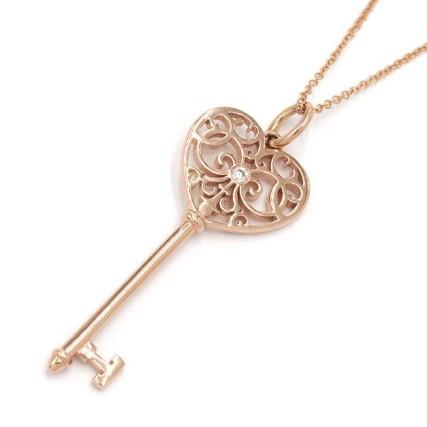 c240601100472 Tiffany Enchanted Heart Key Necklace K18PG Diamond New Polished Pink Gold Key 1PD 1 Pendant