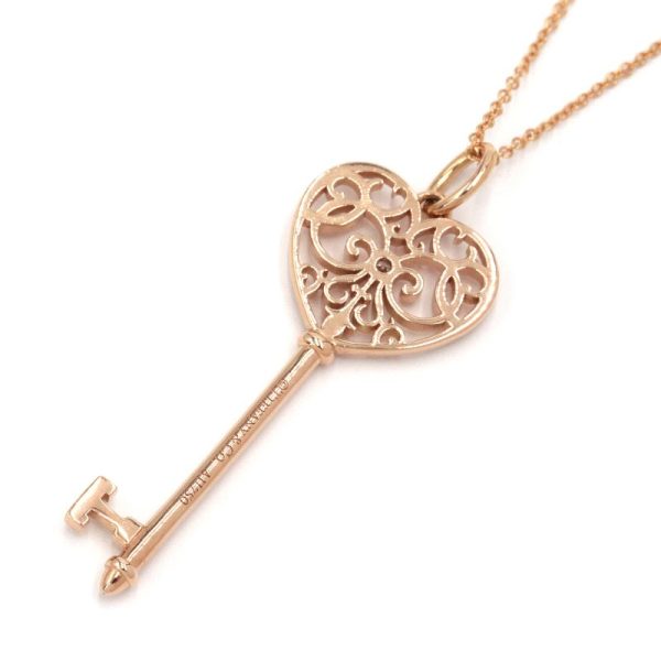 c240601100472 1 Tiffany Enchanted Heart Key Necklace K18PG Diamond New Polished Pink Gold Key 1PD 1 Pendant