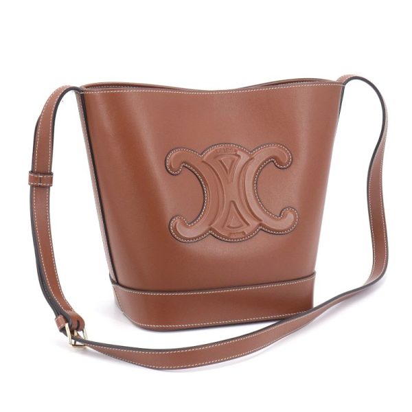 c240601109337 Celine Cuir Triomphe Small Bucket shoulder bag Tan