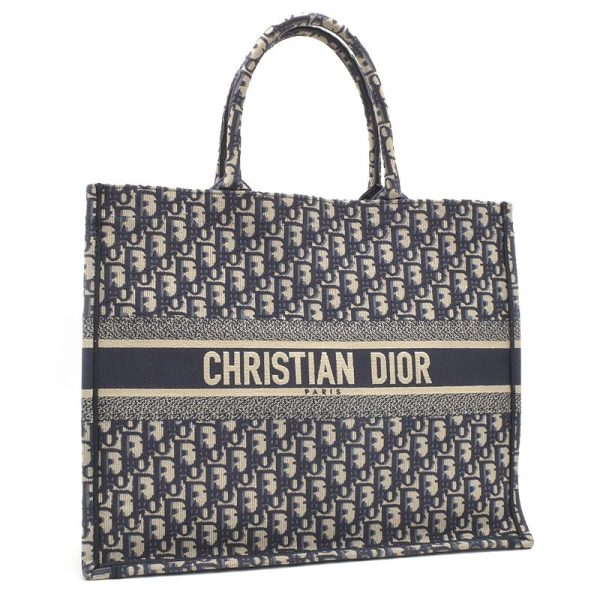 c240601113159 Dior Oblique Embroidery Ecru Blue Tote Bag