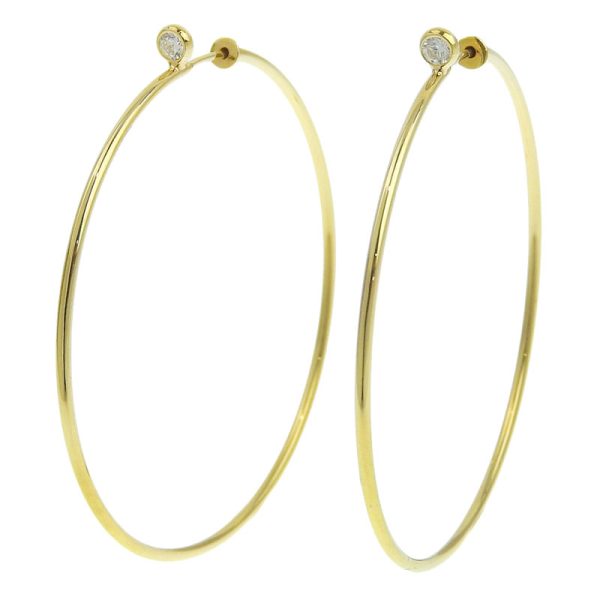 c240601115596 Tiffany Hoop Earrings Diamond K18YG New Polished 1P Diamond Yellow Gold Jewelry