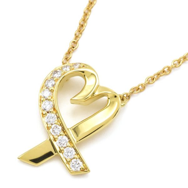 c240900036785 Tiffany Co Loving Heart Pendant K18YG 11P Diamond Paloma Picasso Necklace 40cm