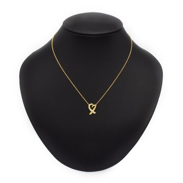 c240900036785 1 Tiffany Co Loving Heart Pendant K18YG 11P Diamond Paloma Picasso Necklace 40cm